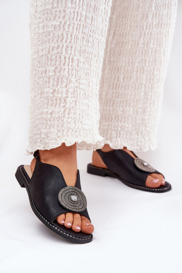 Sandalias brillantes negras para mujer con detalle decorativo S.Barski KV51-012 2