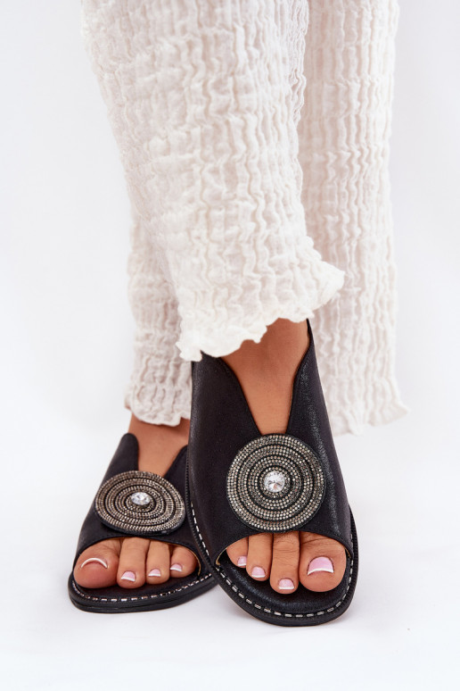 con brillo Sandalias de mujer Ozdobnym Detalem S.Barski KV51-012 de color negro