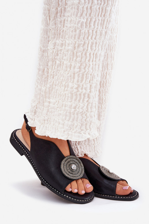 con brillo Sandalias de mujer Ozdobnym Detalem S.Barski KV51-012 de color negro