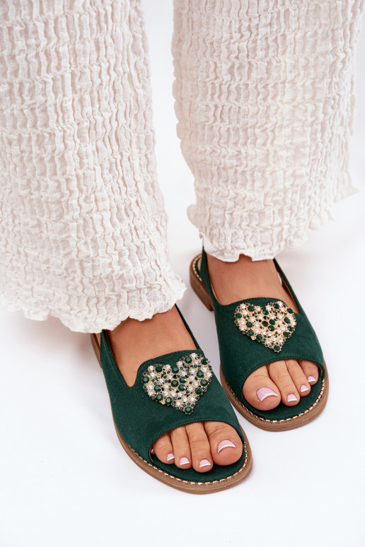 Sandalias de mujer Con decoraciones con corazonesm S.Barski KV27-018 color verde Sandalias de mujer Con decoraciones con corazonesm S.Barski KV27-018 color verde