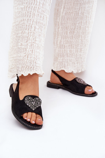 Sandalias negras para mujer con decoración de corazón S.Barski KV27-018