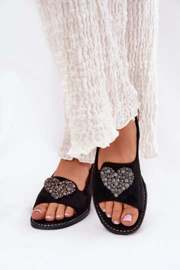 Sandalias negras para mujer con decoración de corazón S.Barski KV27-018 2