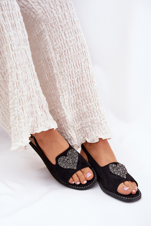 Sandalias de mujer Con decoraciones con corazonesm S.Barski KV27-018 de color negro Sandalias de mujer Con decoraciones con corazonesm S.Barski KV27-018 de color negro