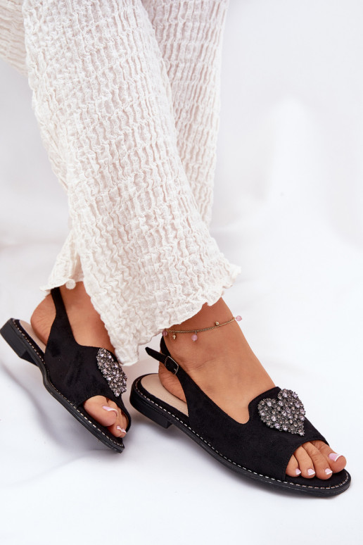 Sandalias de mujer Con decoraciones con corazonesm S.Barski KV27-018 de color negro Sandalias de mujer Con decoraciones con corazonesm S.Barski KV27-018 de color negro