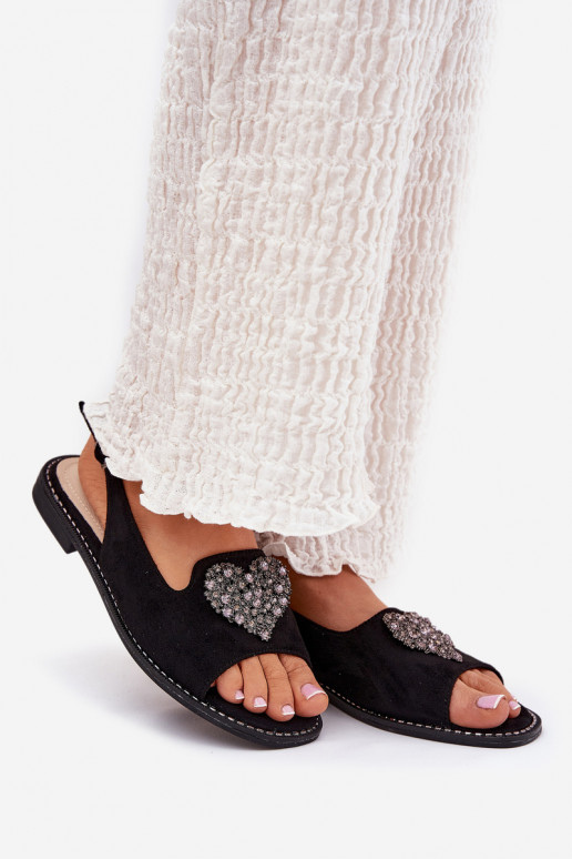 Sandalias de mujer Con decoraciones con corazonesm S.Barski KV27-018 de color negro Sandalias de mujer Con decoraciones con corazonesm S.Barski KV27-018 de color negro