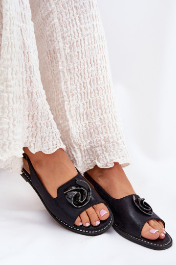 Sandalias brillantes negras para mujer con patrones S.Barski KV51-006