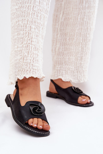 Sandalias brillantes negras para mujer con patrones S.Barski KV51-006 2