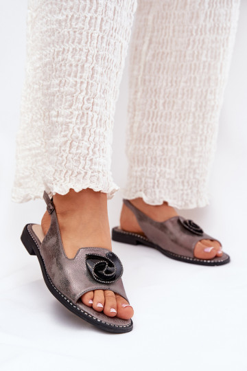 Sandalias brillantes grises para mujer con patrones S.Barski KV51-006 2