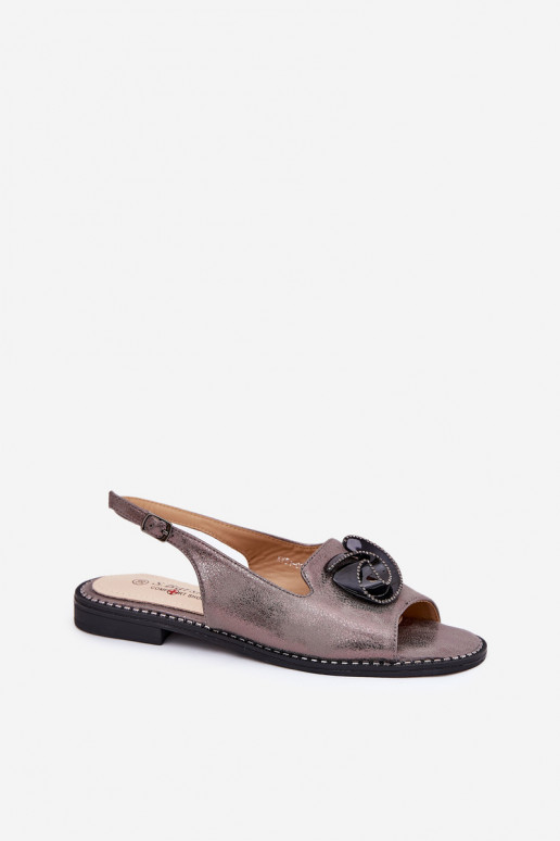 con brillo Sandalias de mujer con adornos S.Barski KV51-006 color gris con brillo Sandalias de mujer con adornos S.Barski KV51-006 color gris