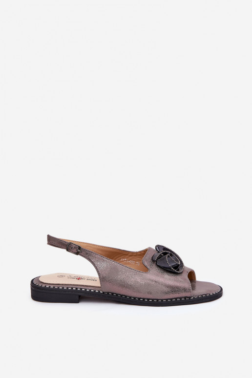 con brillo Sandalias de mujer con adornos S.Barski KV51-006 color gris con brillo Sandalias de mujer con adornos S.Barski KV51-006 color gris