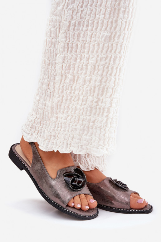 con brillo Sandalias de mujer con adornos S.Barski KV51-006 color gris con brillo Sandalias de mujer con adornos S.Barski KV51-006 color gris