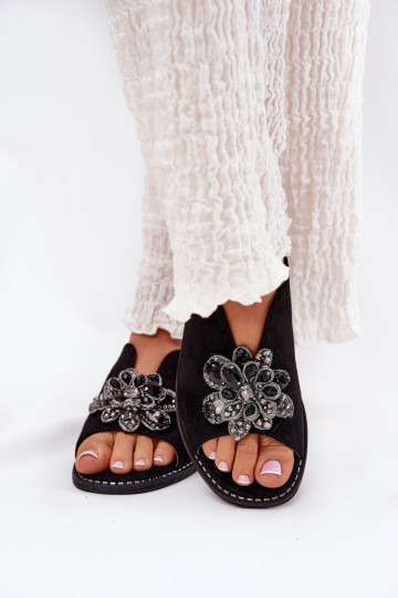 Sandalias de mujer con tacones anchos con adornos S.Barski KV27-001 de color negro 2