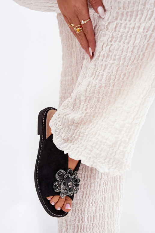 Sandalias de mujer con tacones anchos con adornos S.Barski KV27-001 de color negro