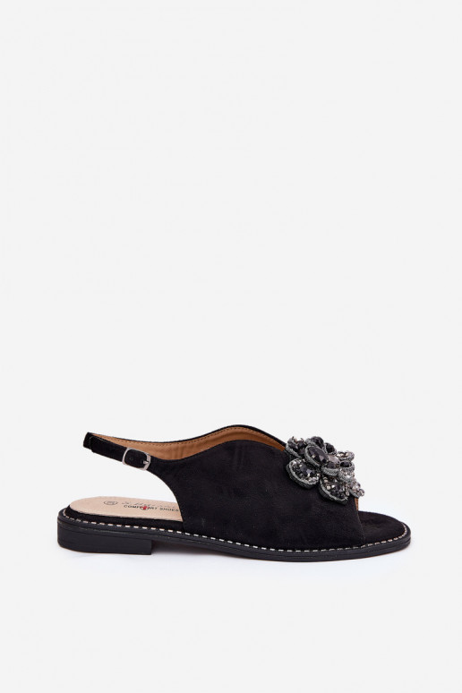 Sandalias de mujer con tacones anchos con adornos S.Barski KV27-001 de color negro