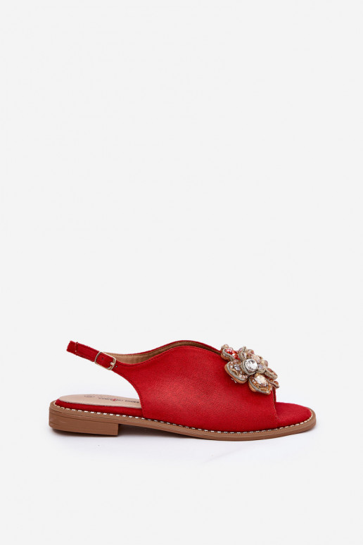 Sandalias de mujer con tacones anchos con adornos S.Barski KV27-001 color rojo