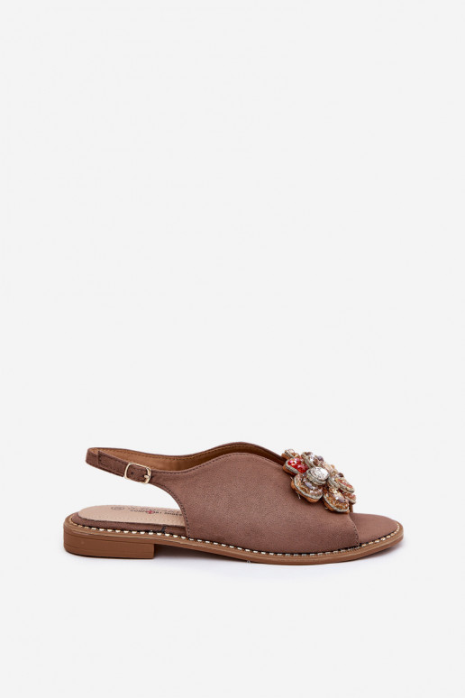 Sandalias de mujer con tacones anchos con adornos S.Barski KV27-001 beige