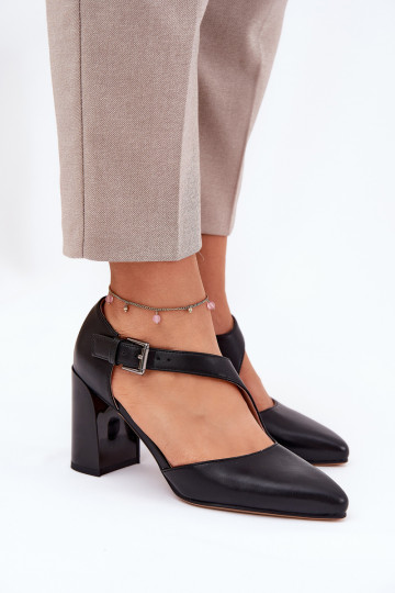 Piel Zapatos con tacones con hebillas Vinceza 91133 de color negro