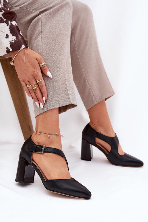 Piel Zapatos con tacones con hebillas Vinceza 91133 de color negro