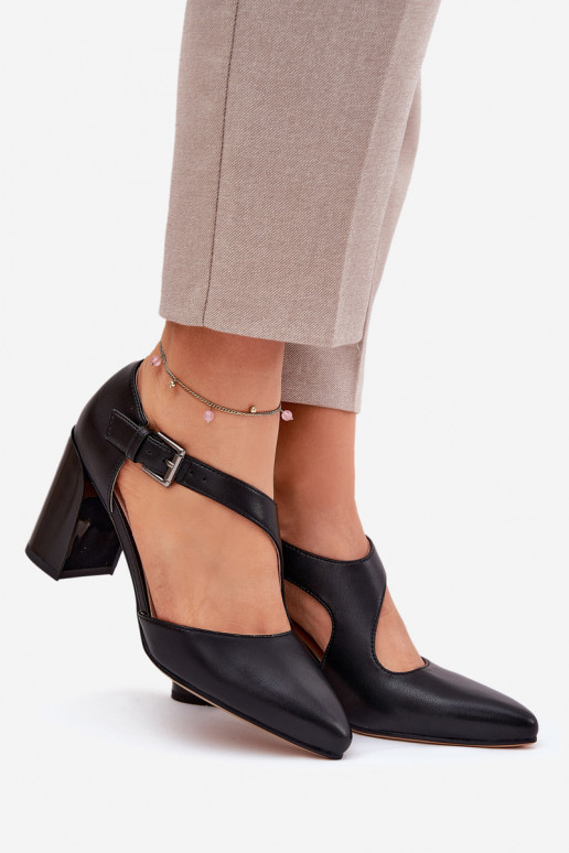 Piel Zapatos con tacones con hebillas Vinceza 91133 de color negro