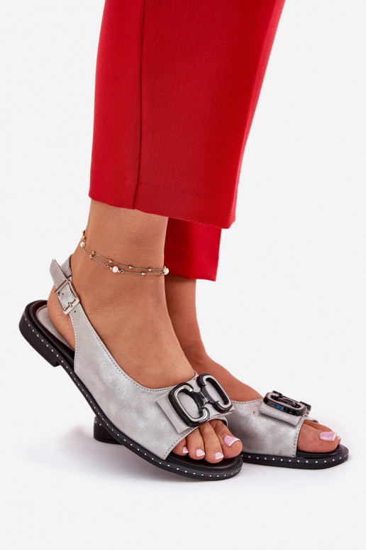 Sandalias planas con adornos Eko Piel color plata Lilria