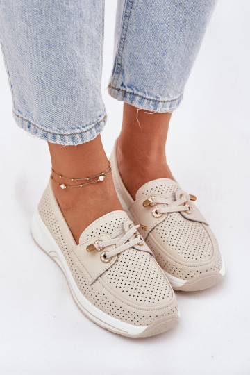 Piel zapatos Hecho de cuero natural con una plataforma Artiker 56C2102 beige