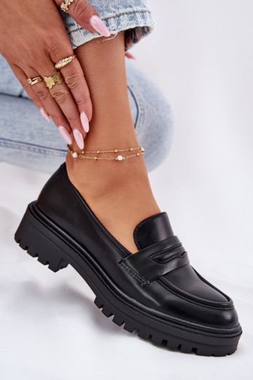 modelo clásico mocasines de mujer de cuero ecológico de color negro Enticca