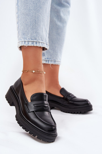 modelo clásico mocasines de mujer de cuero ecológico de color negro Enticca 2