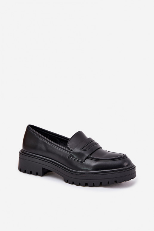 modelo clásico mocasines de mujer de cuero ecológico de color negro Enticca