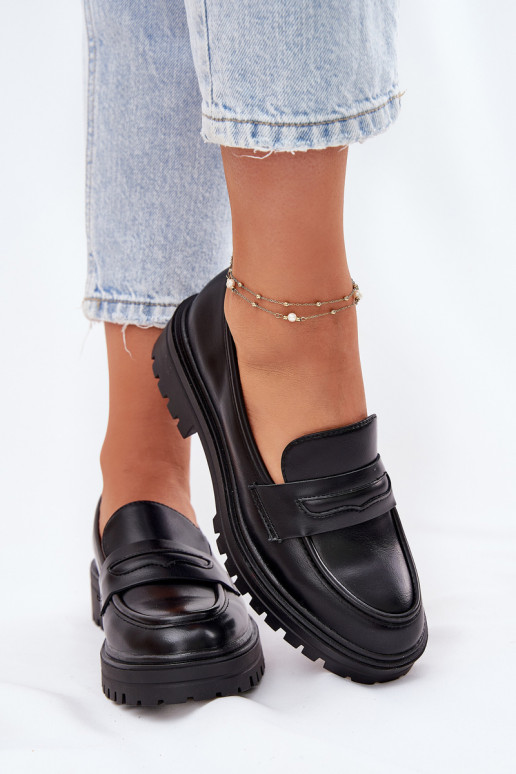 modelo clásico mocasines de mujer de cuero ecológico de color negro Enticca