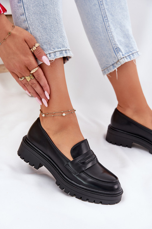 modelo clásico mocasines de mujer de cuero ecológico de color negro Enticca