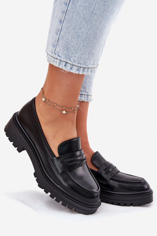 modelo clásico mocasines de mujer de cuero ecológico de color negro Enticca