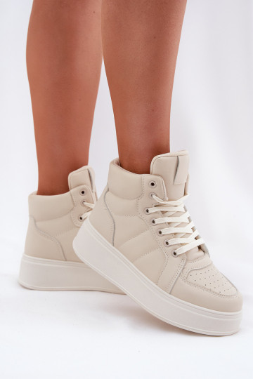 Botas altas tipo sneakers para mujeres con plataforma color arena Tillive