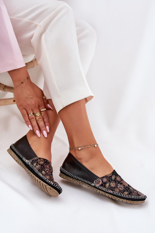 Piel Estampado bailarinas Tiene queciejka T1929-71 de color negro Piel Estampado bailarinas Tiene queciejka T1929-71 de color negro