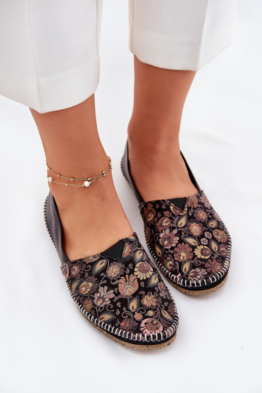 Piel Estampado bailarinas Tiene queciejka T1929-71 de color negro Piel Estampado bailarinas Tiene queciejka T1929-71 de color negro