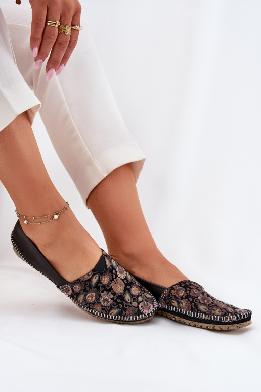 Piel Estampado bailarinas Tiene queciejka T1929-71 de color negro Piel Estampado bailarinas Tiene queciejka T1929-71 de color negro