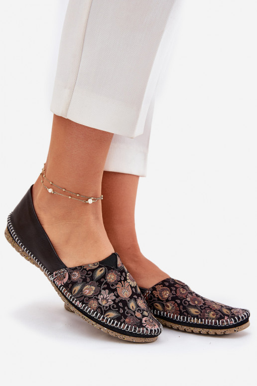 Piel Estampado bailarinas Tiene queciejka T1929-71 de color negro Piel Estampado bailarinas Tiene queciejka T1929-71 de color negro