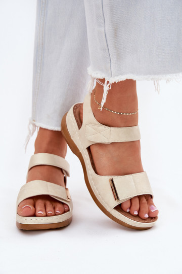 Cómodas sandalias de mujer con cierre adhesivo color oro Iphiope 2