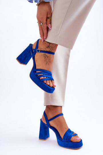 Femenino Tacones elegantes de ante y plataforma color azul Verda 2