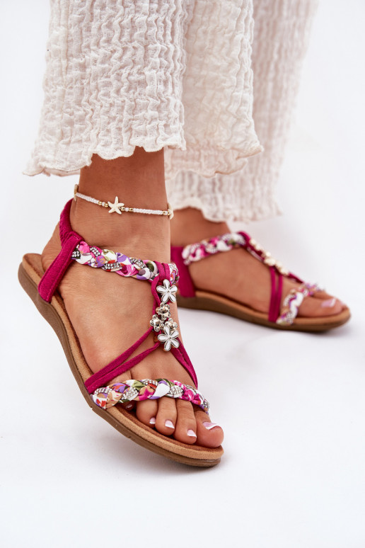 Sandalias planas para mujer. Z Plecionymi Paskami I Przypinkami Artiker 56C1314 color rosa Sandalias planas para mujer. Z Plecionymi Paskami I Przypinkami Artiker 56C1314 color rosa