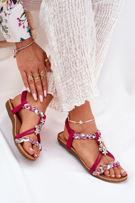 Sandalias planas para mujer. Z Plecionymi Paskami I Przypinkami Artiker 56C1314 color rosa Sandalias planas para mujer. Z Plecionymi Paskami I Przypinkami Artiker 56C1314 color rosa