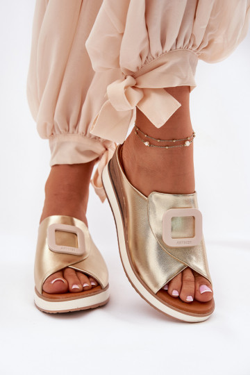 Zapatillas de piel auténtica con plataforma. Artiker 56C2146 color dorado 2