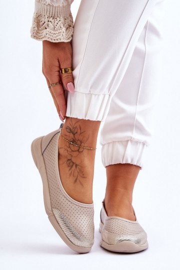 Piel Femenino Bailarinas caladas beige Lucy