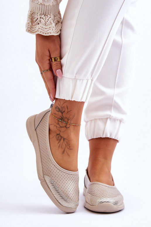 Piel Femenino Bailarinas caladas beige Lucy