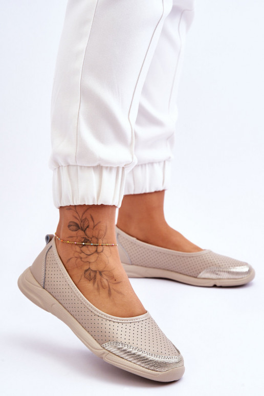 Piel Femenino Bailarinas caladas beige Lucy