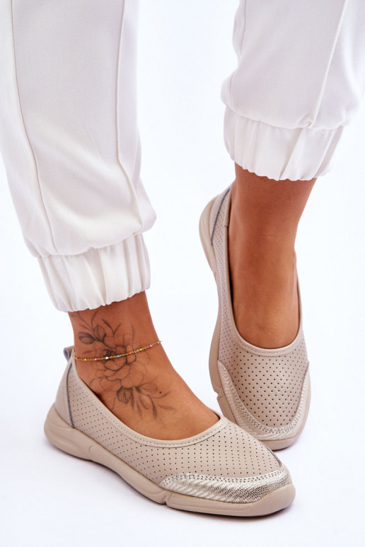 Piel Femenino Bailarinas caladas beige Lucy