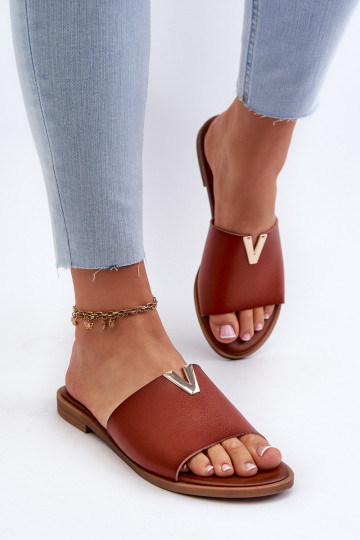 Zapatillas de mujer de piel sintética con tacones anchos color marrón Tai turiliha 2