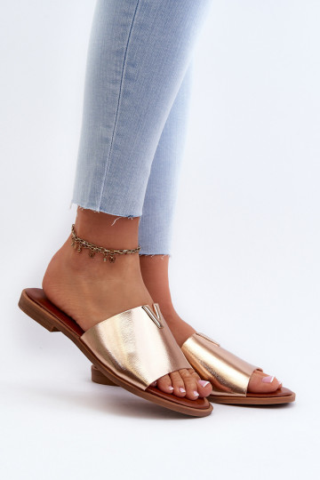 Zapatillas de mujer de piel sintética con tacones anchos color dorado Tai turiliha 2