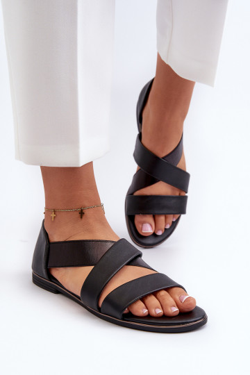 Sandalias de piel con borla. de color negro Apulia