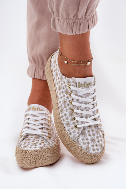 Estampado Zapatos de ocio con una plataforma Con Trenza Lee Cooper LCEN-25-08-3648L Blanco-color dorado Estampado Zapatos de ocio con una plataforma Con Trenza Lee Cooper LCEN-25-08-3648L Blanco-color dorado