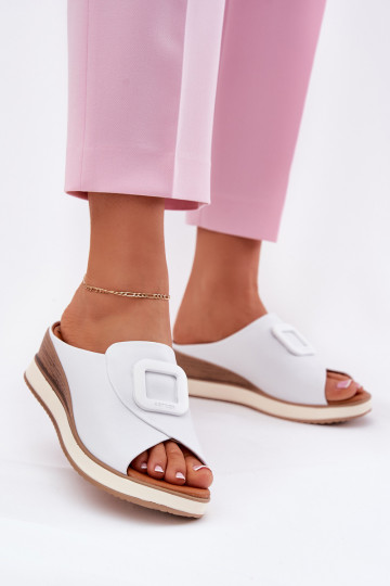 Zapatillas de piel auténtica con plataforma. Artiker 56C2144 el color blanco 2